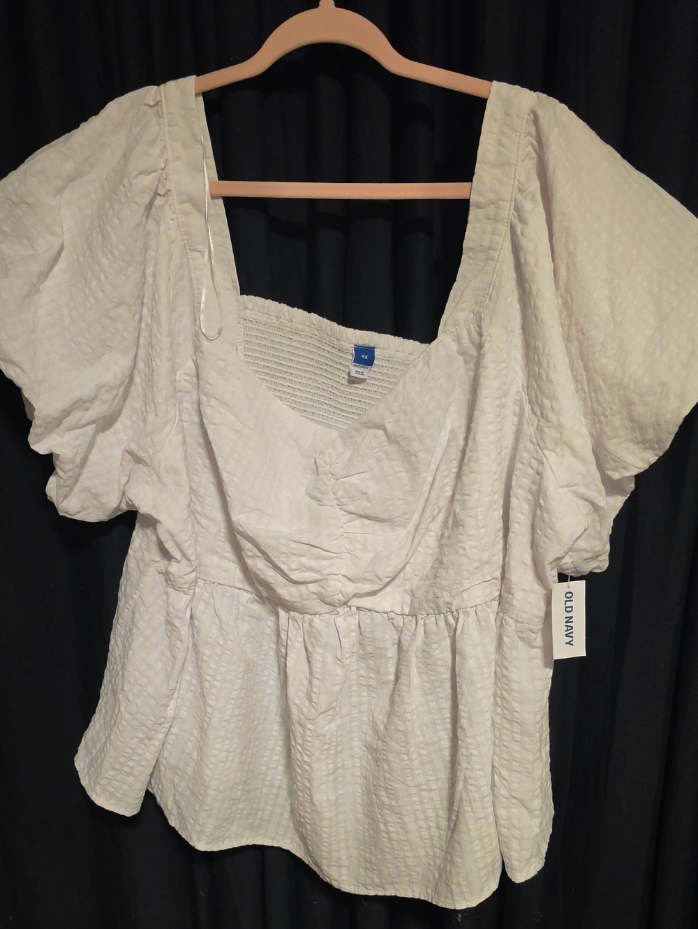 Old Navy Cream Textured Square-Neck Peplum Blouse
